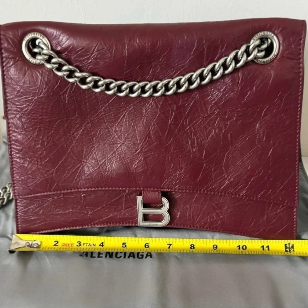 BALENCIAGA Crush Leather Medium  Chain Shoulder Handbag Tote Crossbody Purse New